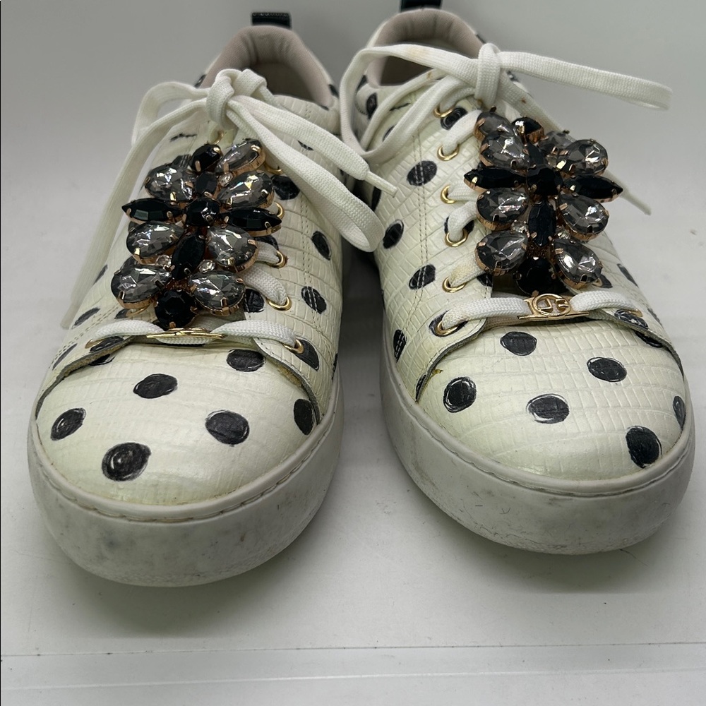 Jorge Bischoff Crystal White/Black Polka Dot Sneakers Shoes **Size 37/US 6**🌺🌺 - Picture 11 of 11